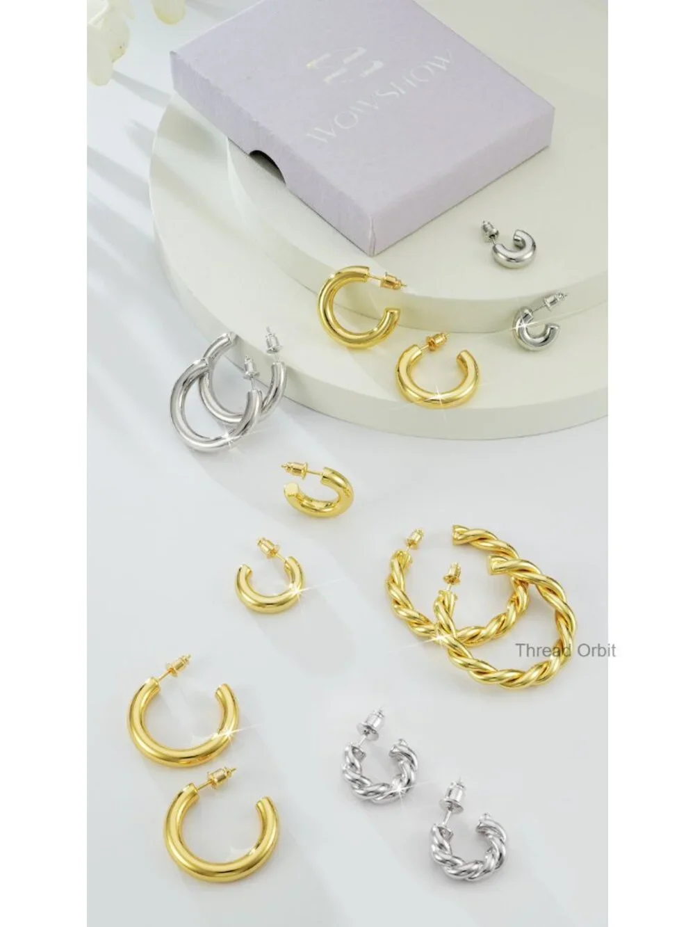 14K Gold Plated Chunky Small Hoop Earrings Lightweight Jewelry Gift